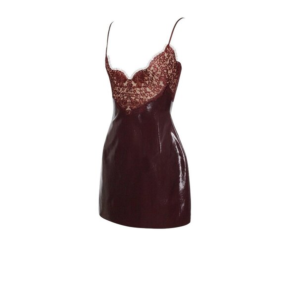 Shelby Dark Brown Vegan Leather with Lace Mini Dress - Picture 11 of 14